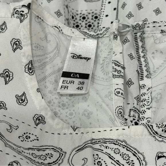Disney Women's White Black Paisley Patchwork Tiered Mini Dress Size EUR 36/6 - Picture 8 of 9